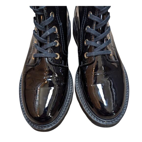 Stuart Weitzman Mila Lug Sole Black Patent Leather Combat Boot Lace Up 6.5 - Picture 4 of 7